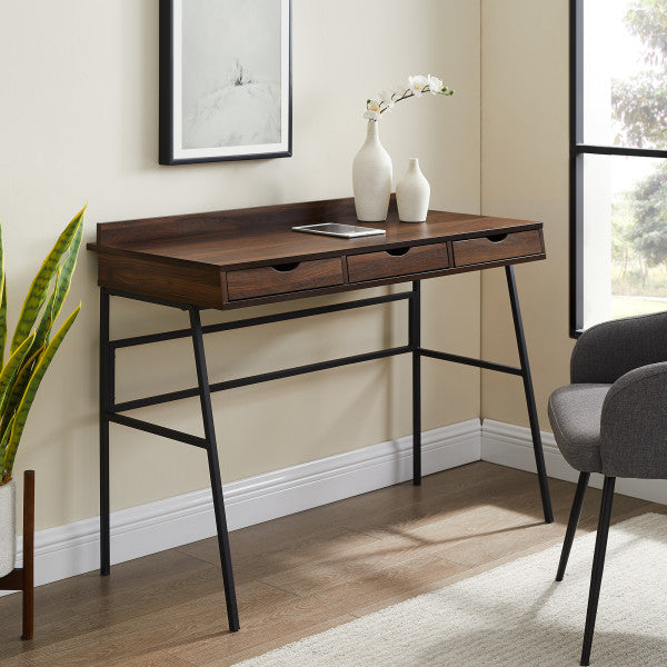 42" 3-Drawer Angled Front Desk - Dark Walnut