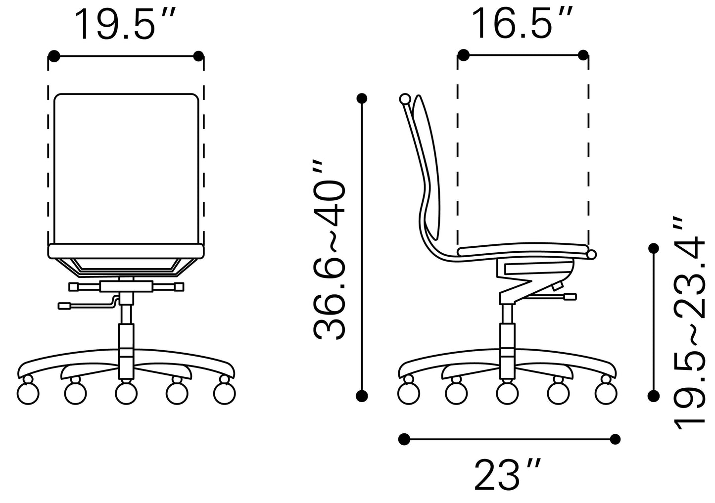 Zuo Modern Lider Plus Armless Office Chair Gray