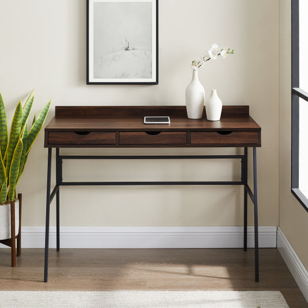 42" 3-Drawer Angled Front Desk - Dark Walnut