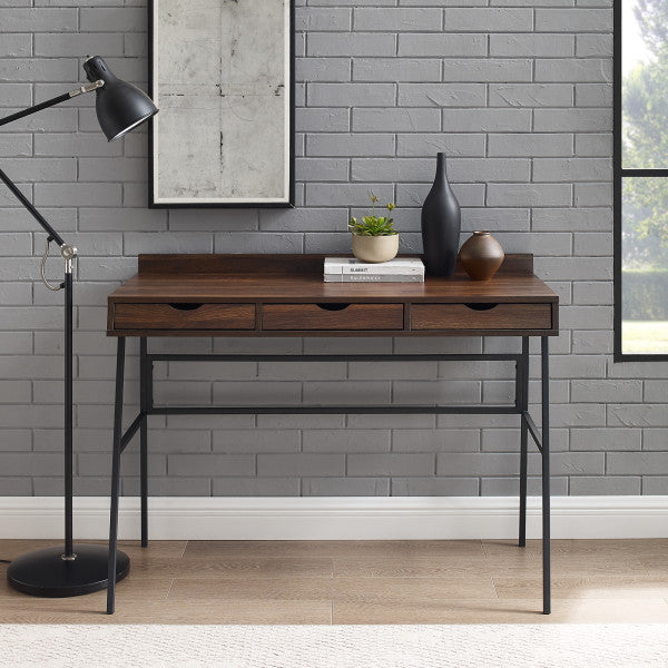 42" 3-Drawer Angled Front Desk - Dark Walnut