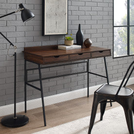 42" 3-Drawer Angled Front Desk - Dark Walnut