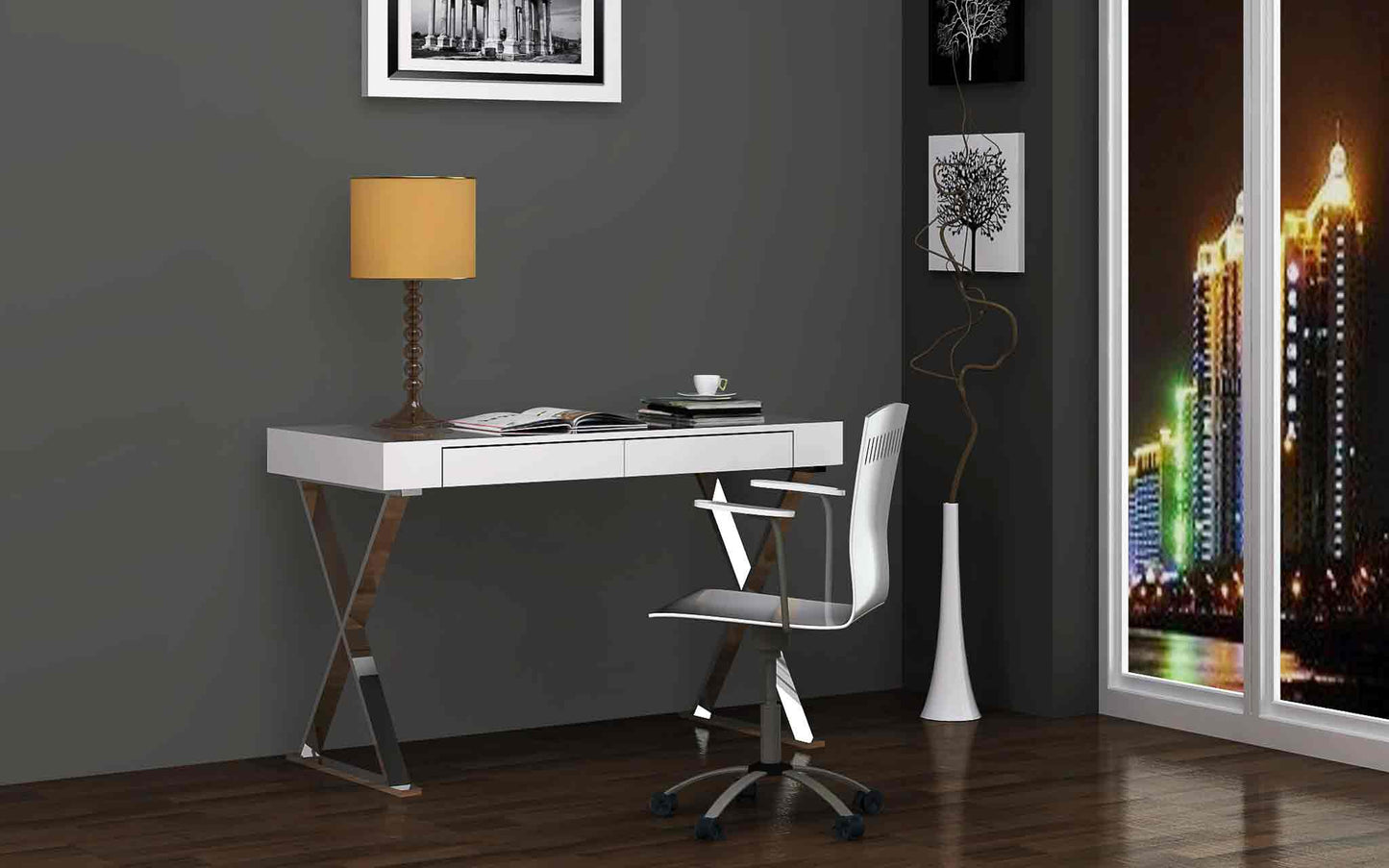 Whiteline Modern White Elm Writing Desk Large