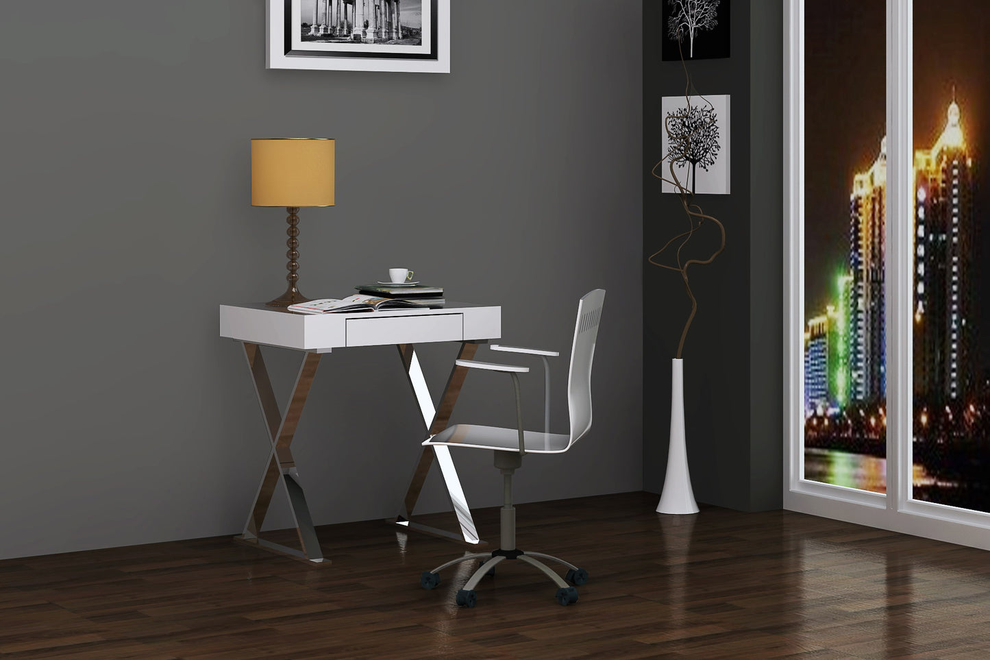 Whiteline Modern White Elm Writing Desk Small