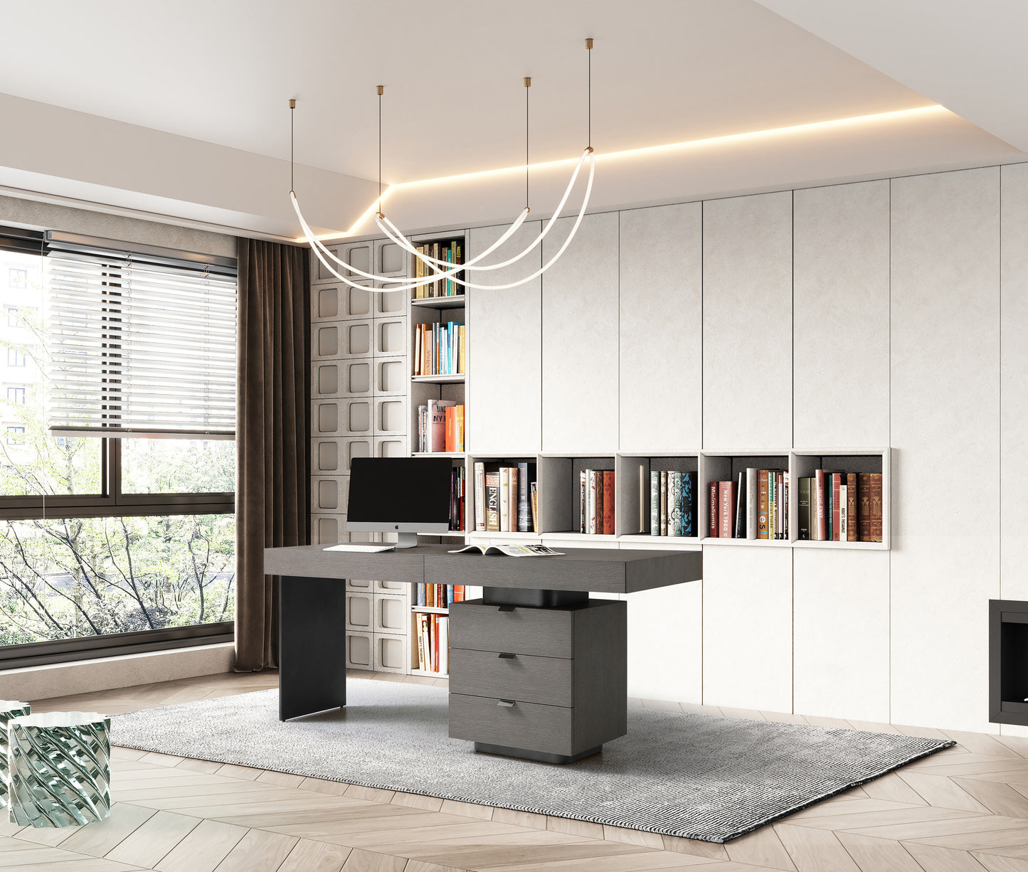 Whiteline Modern Grey Oak Veneer Alma Desk