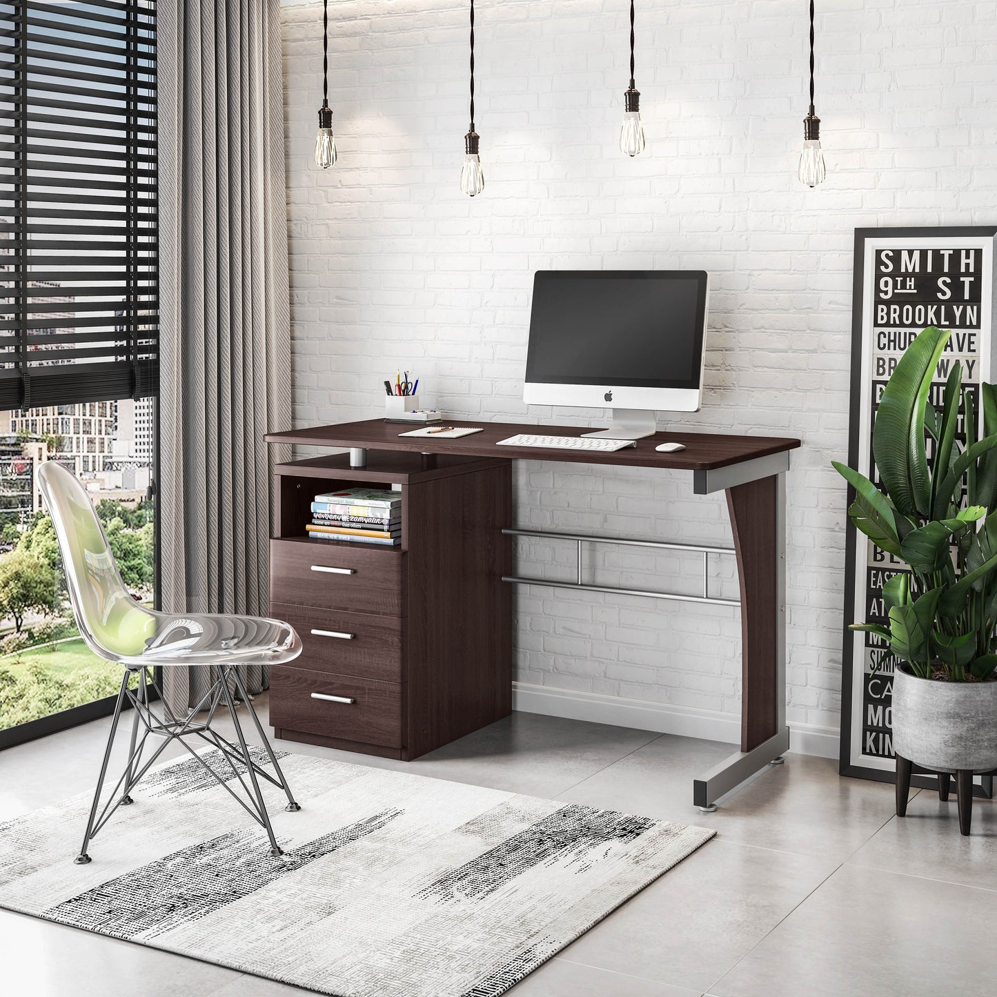 Techni Mobili Computer Desk with Ample Storage, Chocolate
