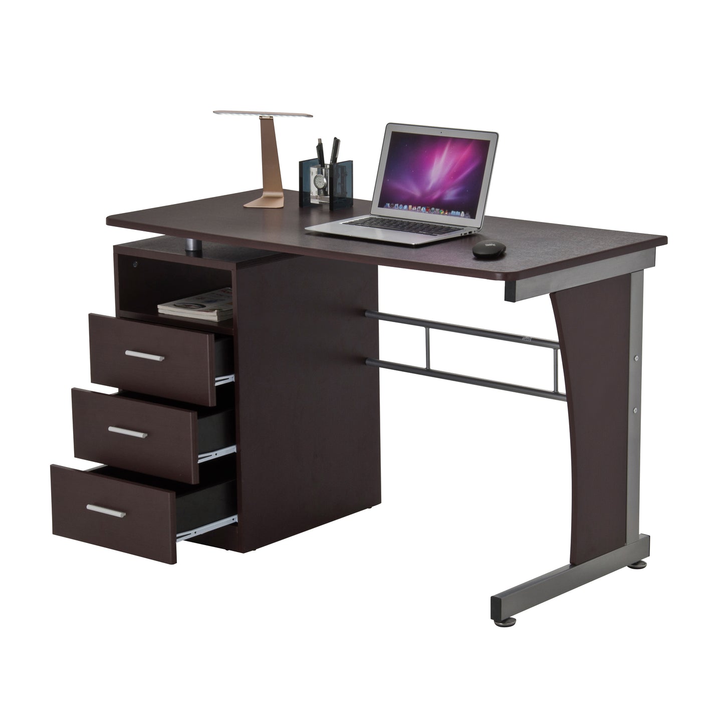 Techni Mobili Computer Desk with Ample Storage, Chocolate