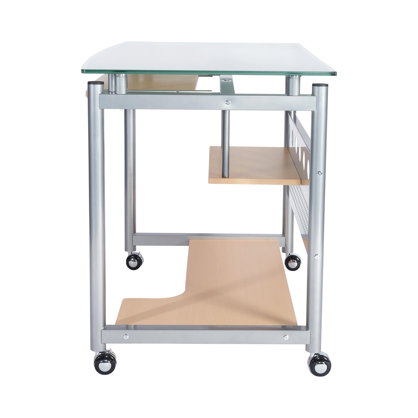 Techni Mobili Rolling Computer Desk, Glass and Silver