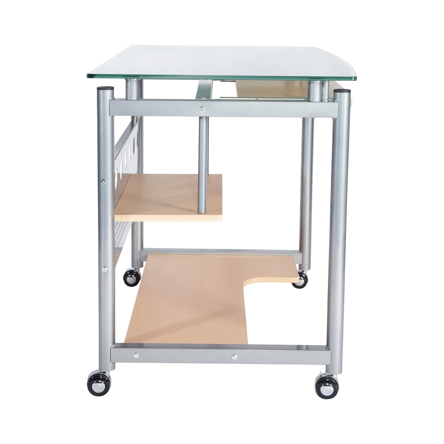 Techni Mobili Rolling Computer Desk, Glass and Silver