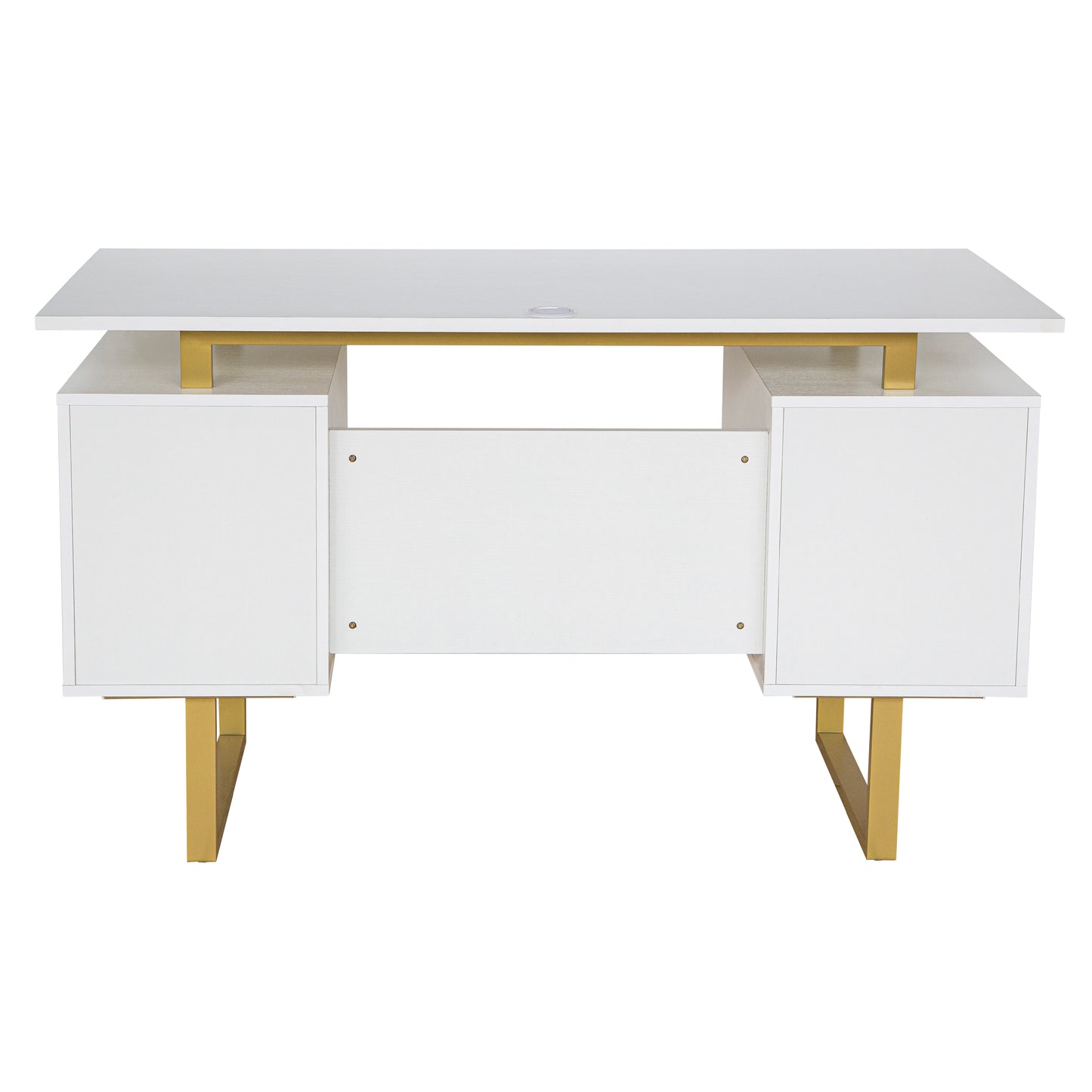 Techni Mobili White and Gold Desk for Office with Drawers & Storage, 51.25” W