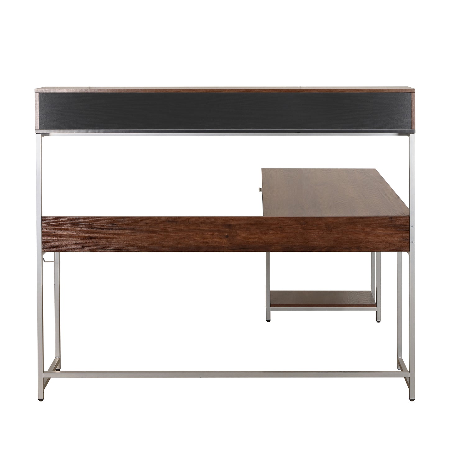 Techni Mobili L-Shape Desk with Hutch and Storage, walnut