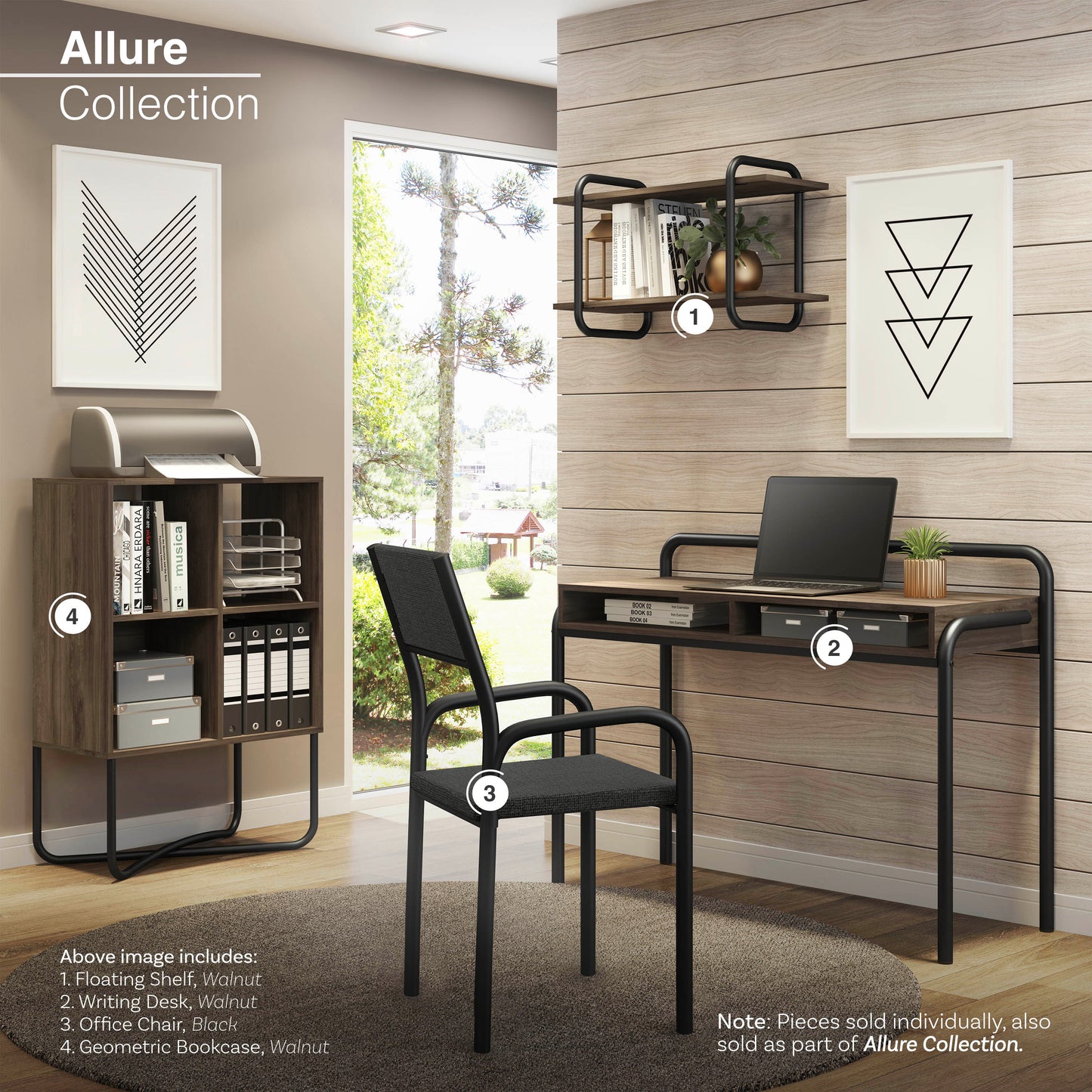 Techni Mobili Modern Classic Writing Desk, Walnut