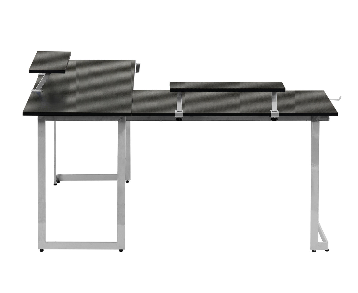 Techni Sport L-Shaped Gaming Desk with Dual Monitor Stands, Carbon Fiber Surface with Retractable Cup Holder and Headphone Hook, Black