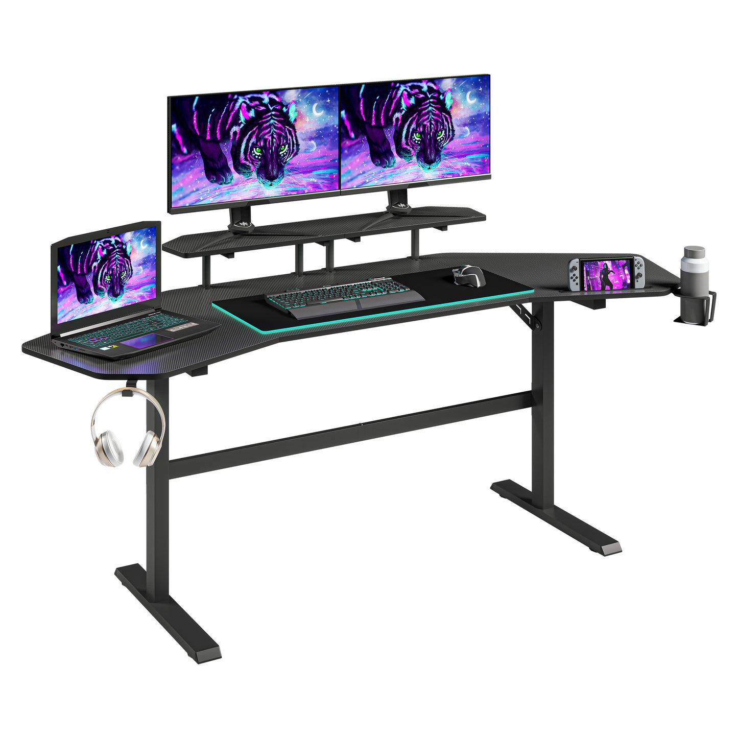 Techni Sport TS91D Gaming Desk with Shelves & Accessory Holder, Black