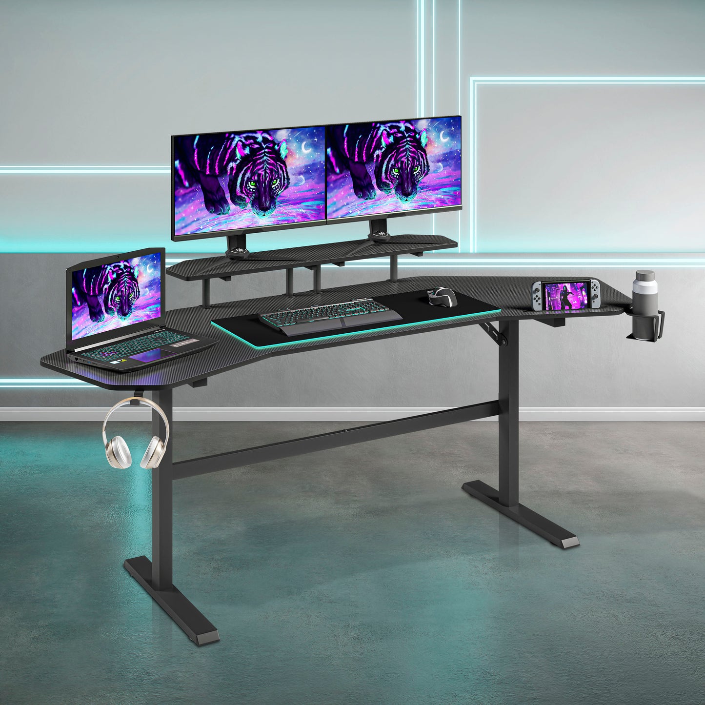 Techni Sport TS91D Gaming Desk with Shelves & Accessory Holder, Black