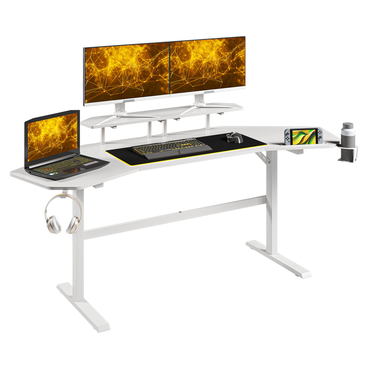 Techni Sport TS91D Gaming Desk with Shelves & Accessory Holder, White