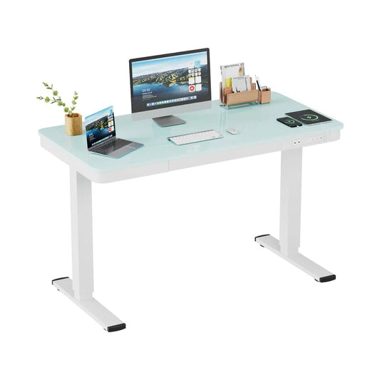 48'' W Glass Top Height Adjustable Rectangle Standing Desk with USB Port and Type-C Port