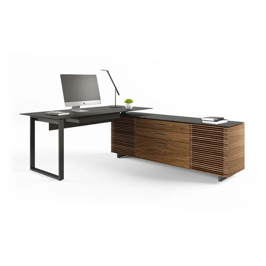 L-Shaped Glass Top Executive Desk