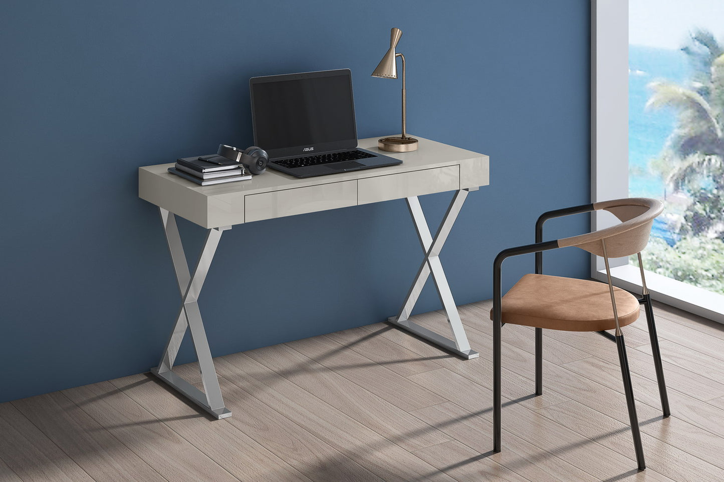 Whiteline Modern Light Grey Elm Desk Large