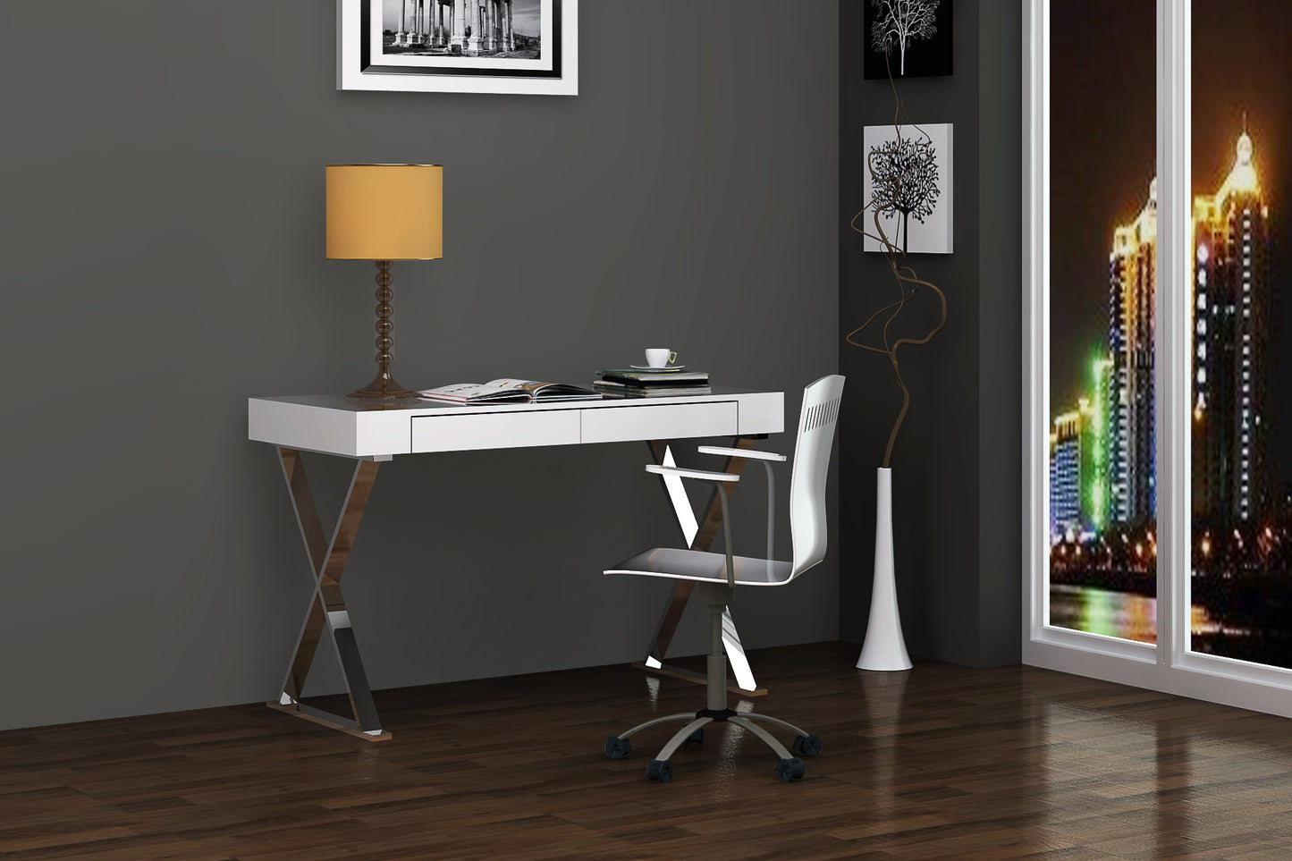 Whiteline Modern White Elm Desk Large