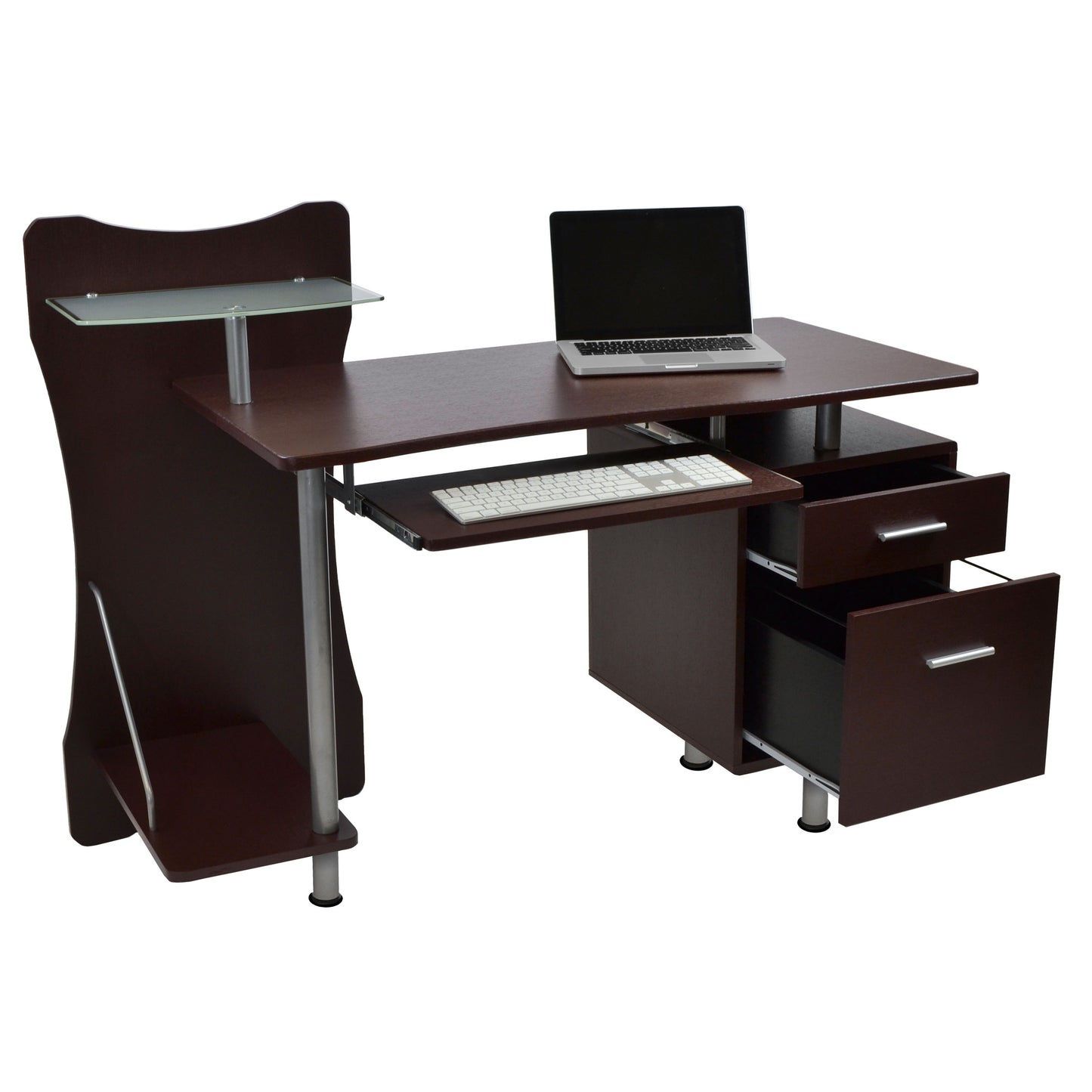 Techni Mobili Computer Desk with Spacious Storage, Chocolate