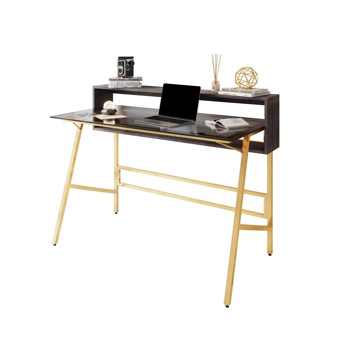 Techni Mobili Home Office Writing Desk with riser, Gold