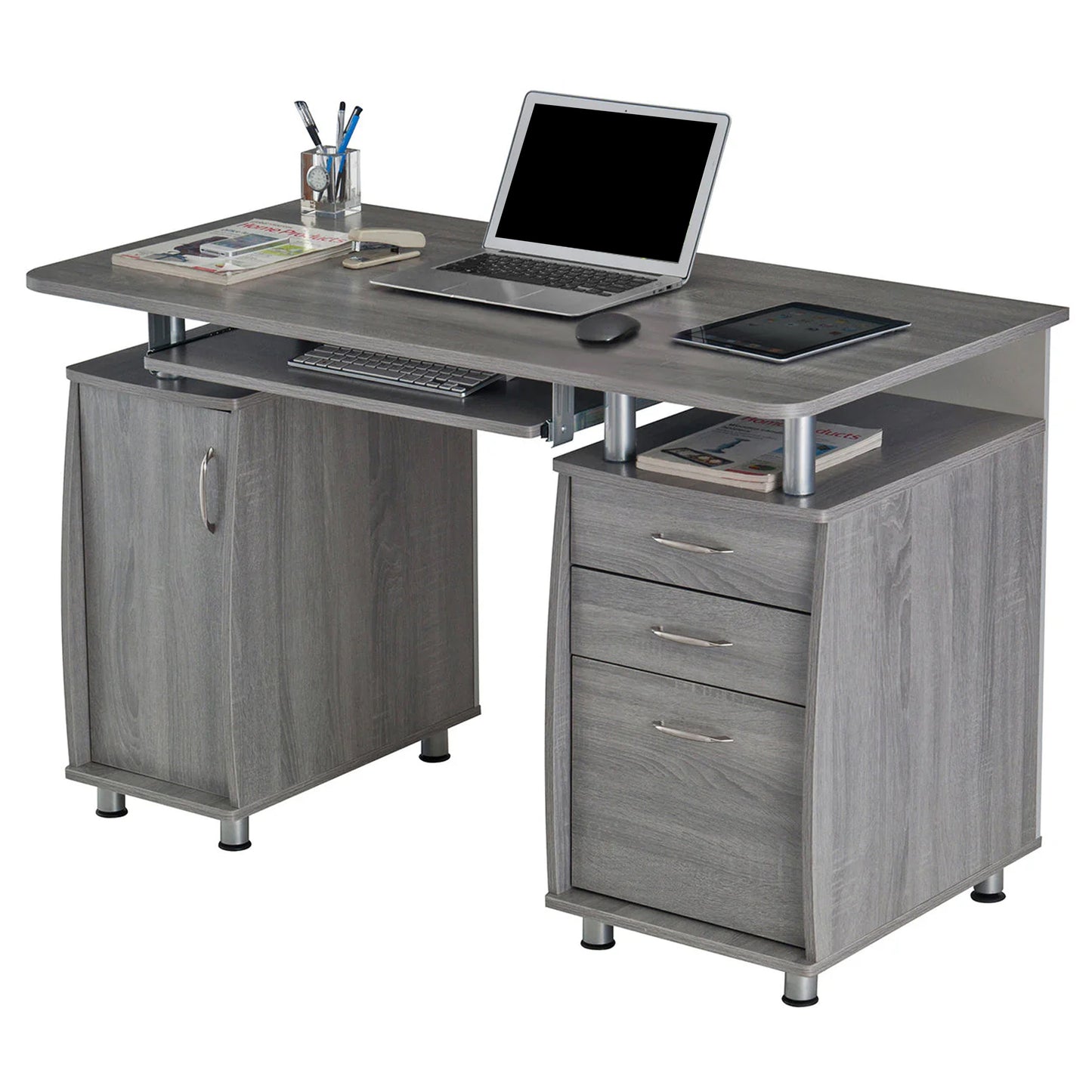 Techni Mobili Complete Workstation Computer Desk with Storage, Grey