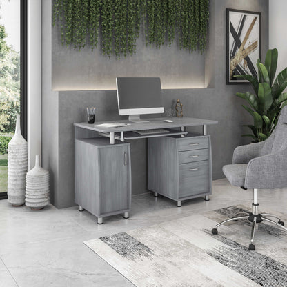Techni Mobili Complete Workstation Computer Desk with Storage, Grey