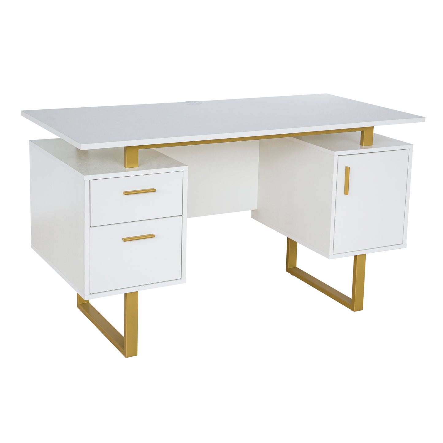 Techni Mobili White and Gold Desk for Office with Drawers & Storage, 51.25” W