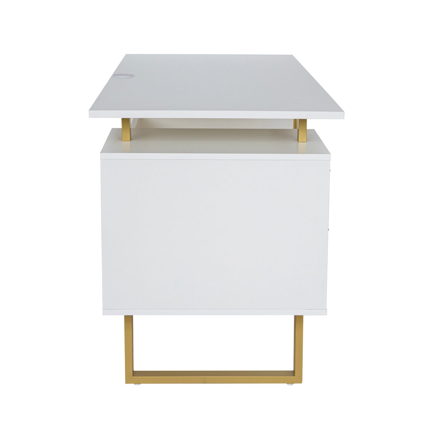Techni Mobili White and Gold Desk for Office with Drawers & Storage, 51.25” W