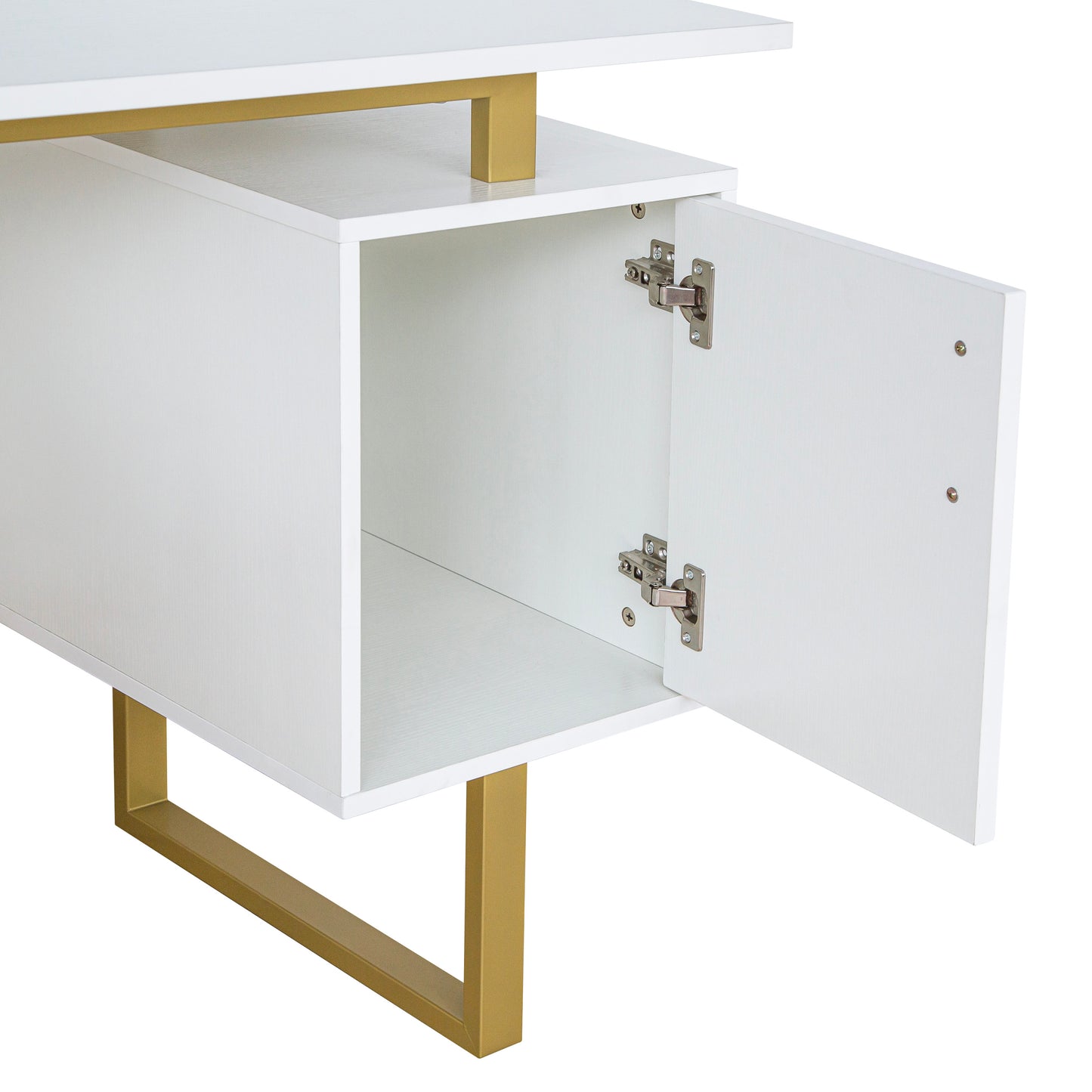 Techni Mobili White and Gold Desk for Office with Drawers & Storage, 51.25” W