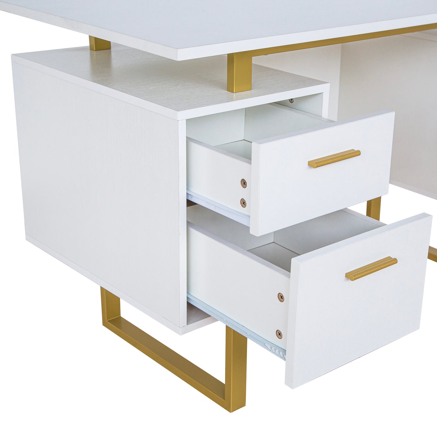 Techni Mobili White and Gold Desk for Office with Drawers & Storage, 51.25” W