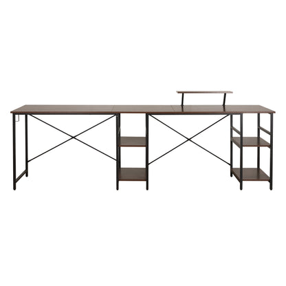 Techni Mobili L-Shape Industrial Desk with storage shelves, Walnut