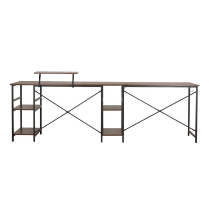 Techni Mobili L-Shape Industrial Desk with storage shelves, Walnut