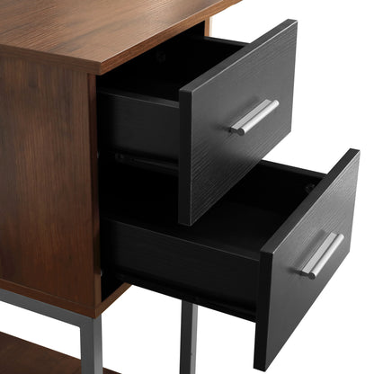 Techni Mobili L-Shape Desk with Hutch and Storage, walnut