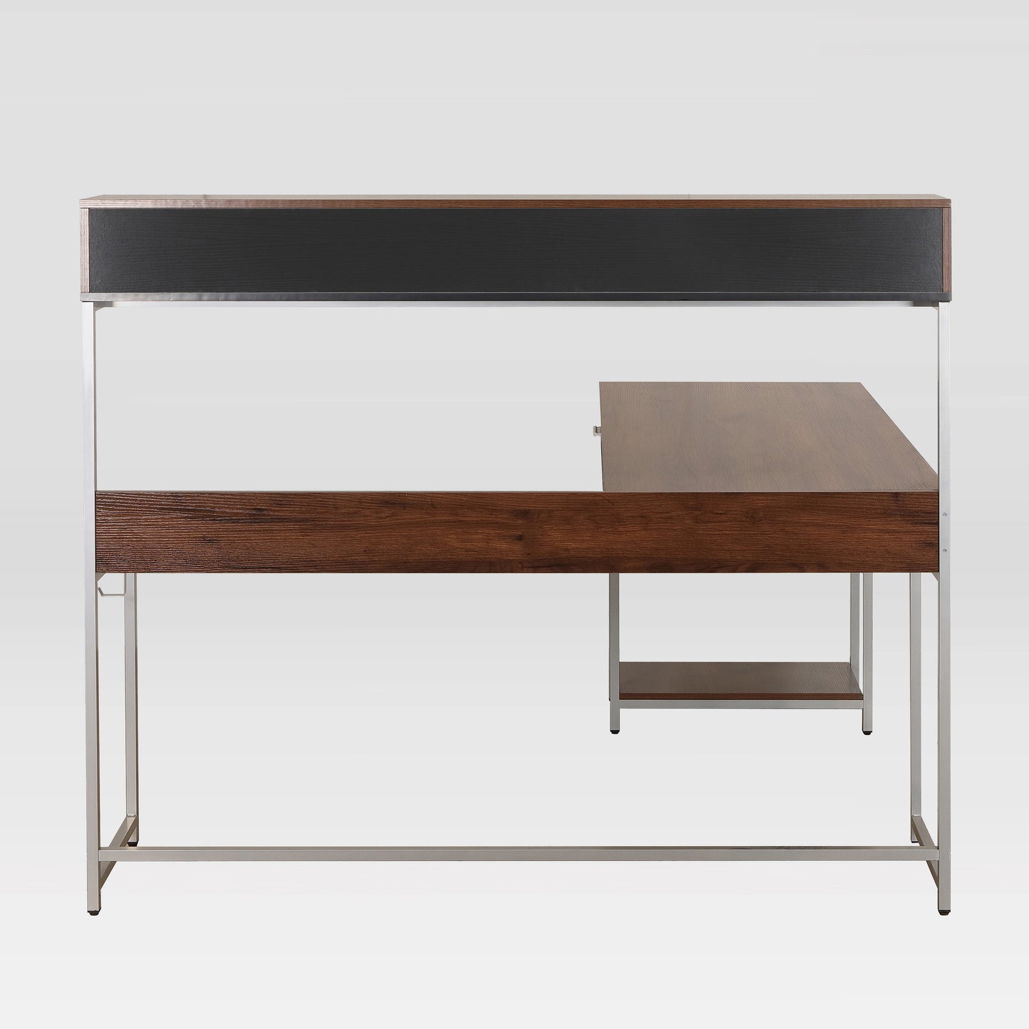 Techni Mobili L-Shape Desk with Hutch and Storage, walnut