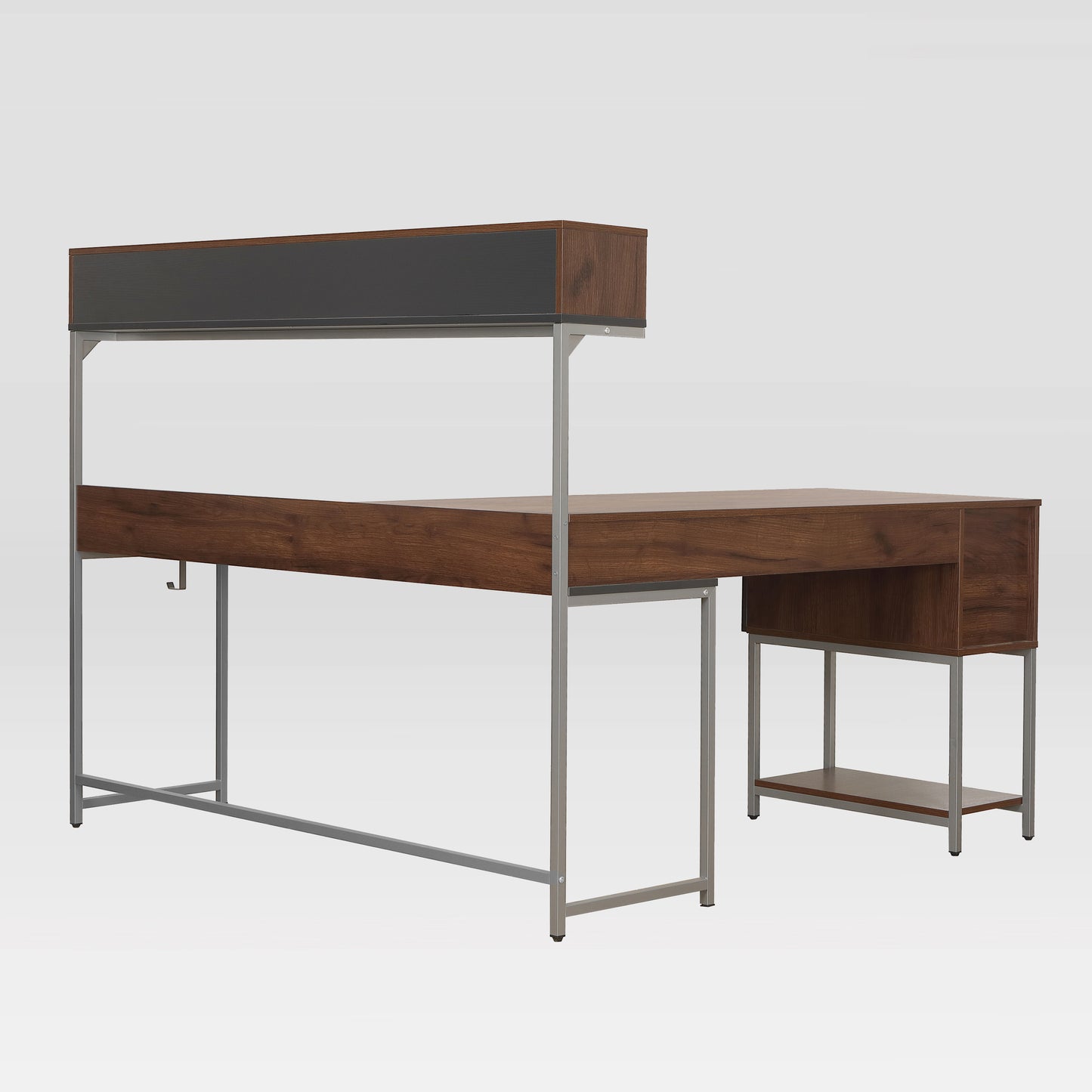 Techni Mobili L-Shape Desk with Hutch and Storage, walnut