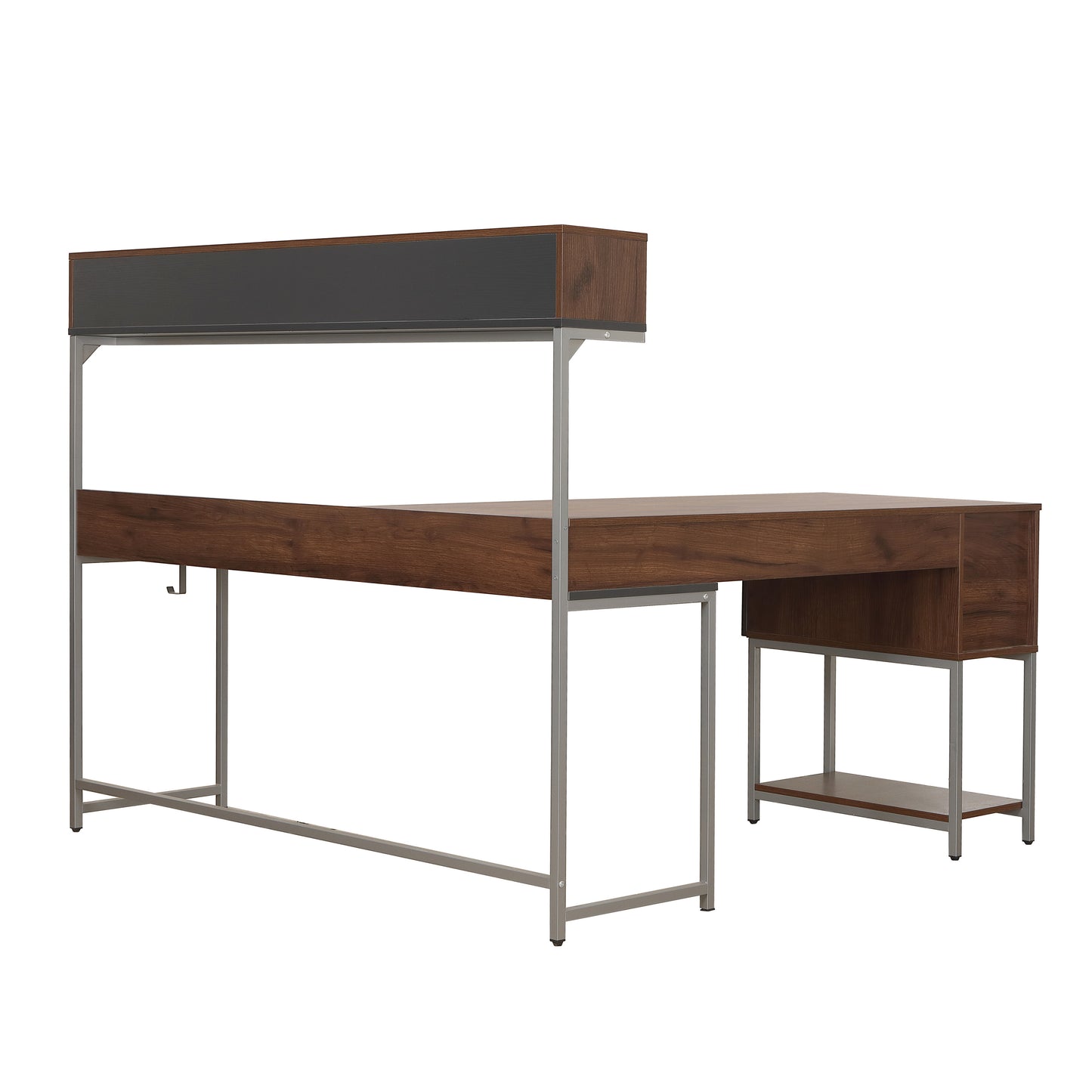 Techni Mobili L-Shape Desk with Hutch and Storage, walnut