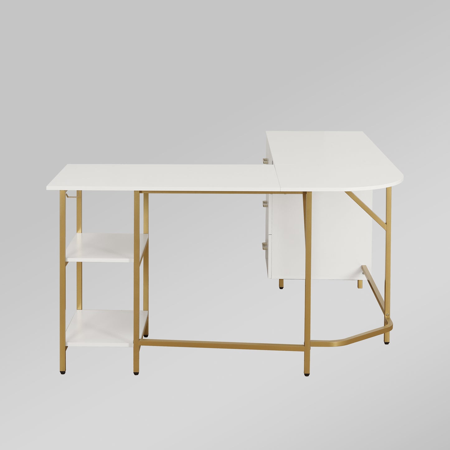 Techni Mobili L-Shape Home Office Two-Tone Desk with Storage, Gold