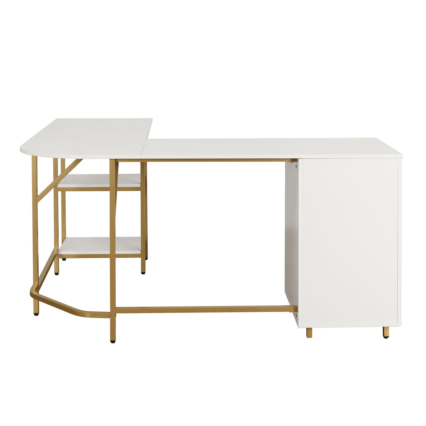 Techni Mobili L-Shape Home Office Two-Tone Desk with Storage, Gold