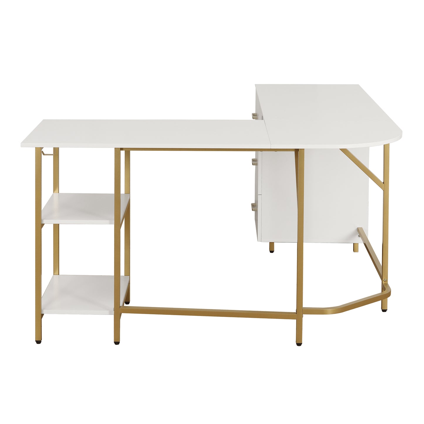 Techni Mobili L-Shape Home Office Two-Tone Desk with Storage, Gold