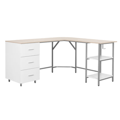 Techni Mobili L-Shape Home Office Two-Tone Desk with Storage, Sand