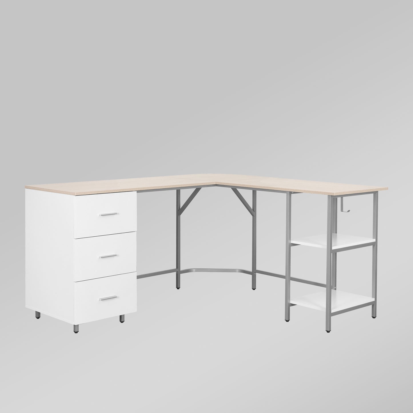 Techni Mobili L-Shape Home Office Two-Tone Desk with Storage, Sand
