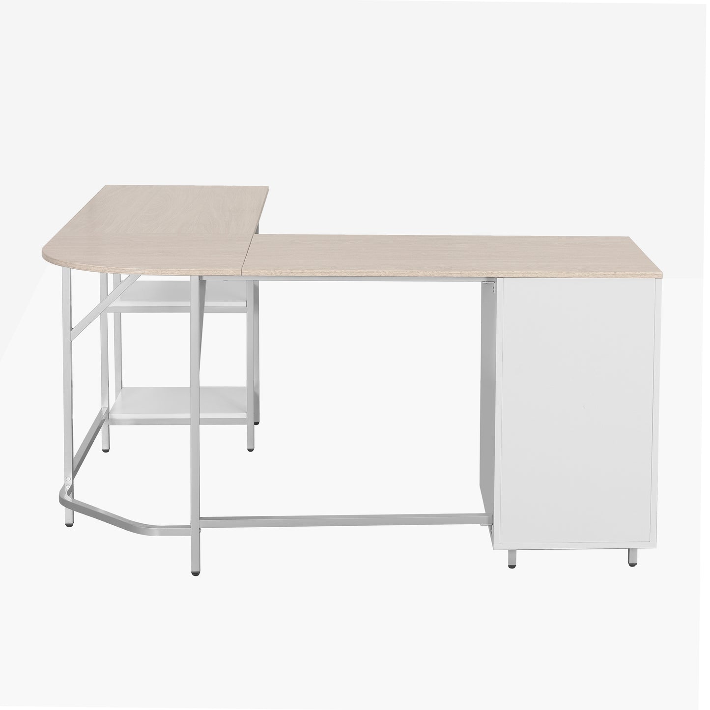 Techni Mobili L-Shape Home Office Two-Tone Desk with Storage, Sand