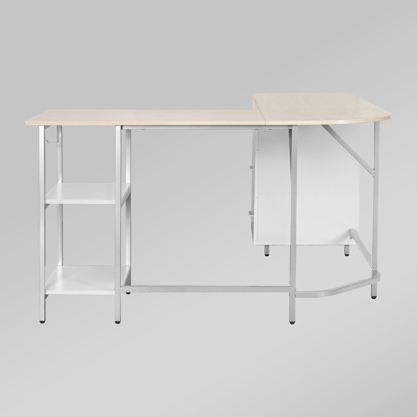 Techni Mobili L-Shape Home Office Two-Tone Desk with Storage, Sand