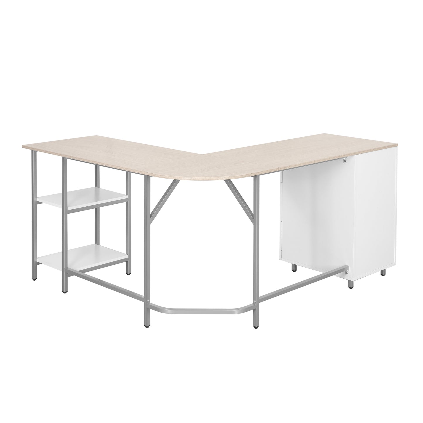 Techni Mobili L-Shape Home Office Two-Tone Desk with Storage, Sand