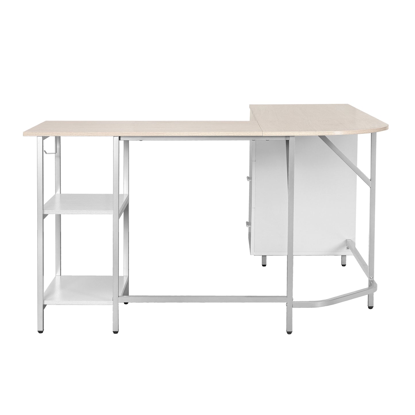 Techni Mobili L-Shape Home Office Two-Tone Desk with Storage, Sand