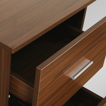 Techni Mobili L-Shape Home Office Two Tone Desk with Storage, Walnut