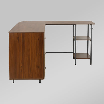 Techni Mobili L-Shape Home Office Two Tone Desk with Storage, Walnut