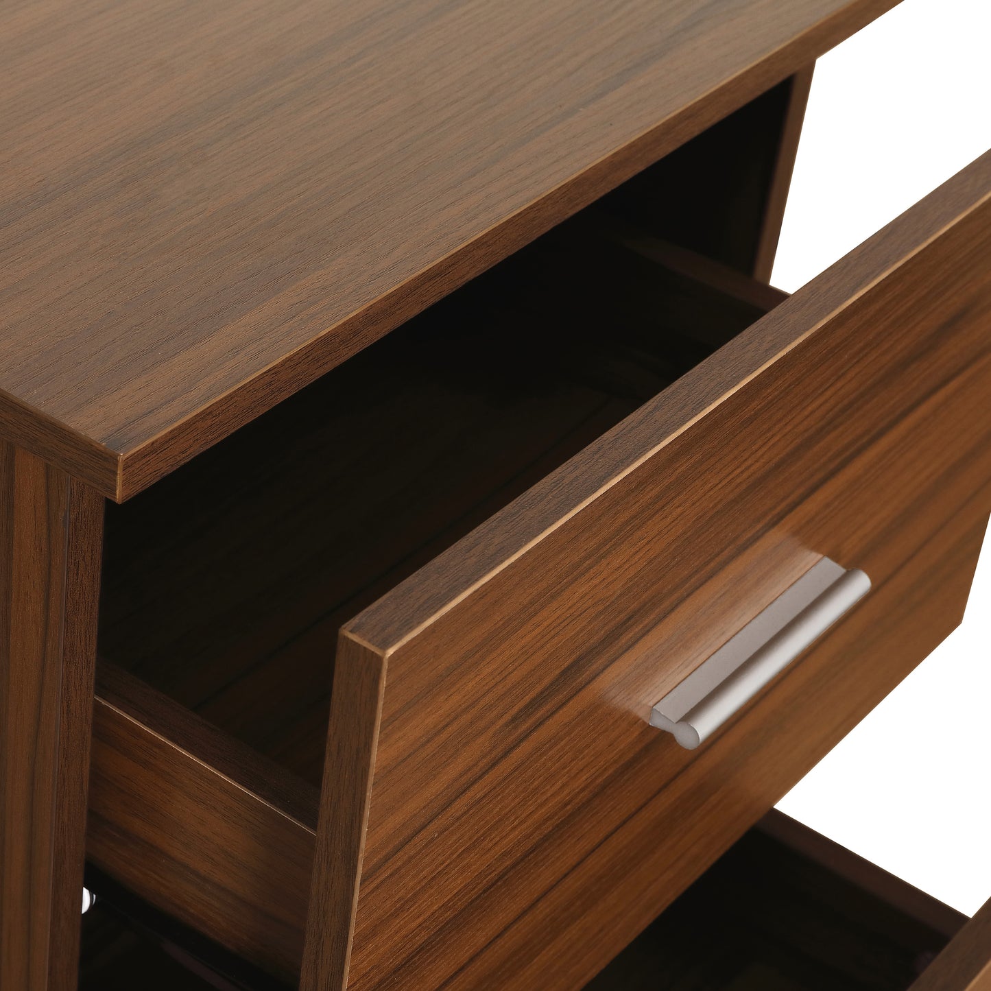 Techni Mobili L-Shape Home Office Two Tone Desk with Storage, Walnut