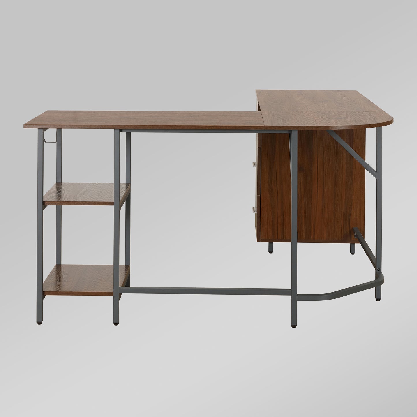 Techni Mobili L-Shape Home Office Two Tone Desk with Storage, Walnut